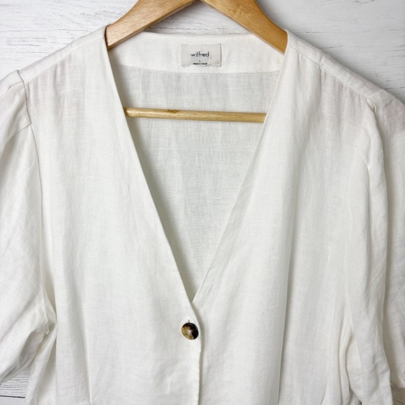 Aritzia Wilfred Caprice Button Front 100% Linen Dress White Large - V Neck - Picture 6 of 15